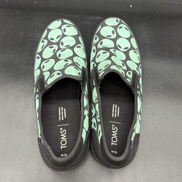 Toms Shoe Mens size 10 Alien Green Black Glow In The Dark UFO Sneaker - Picture 5 of 8